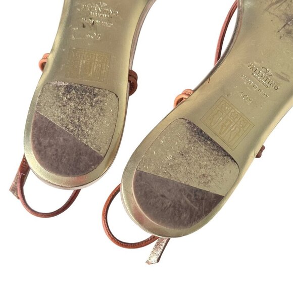 VTG Valentino Gold Thong Flat Sandals Sz.10 Coral Rhinestones Boho Designer - Picture 9 of 16